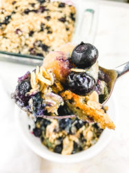 A spoonful of blueberry baked oatmeal.