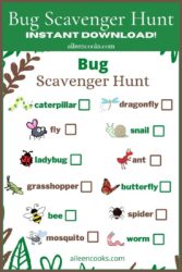 A scavenger hunt document with the words "bug scavenger hunt Instant Download" at the top.