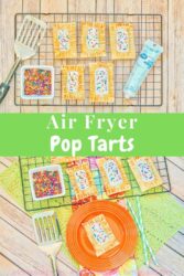 Collage photo of two pictures of air fryer pop tarts with the words "air fryer pop tarts" In green in the center.