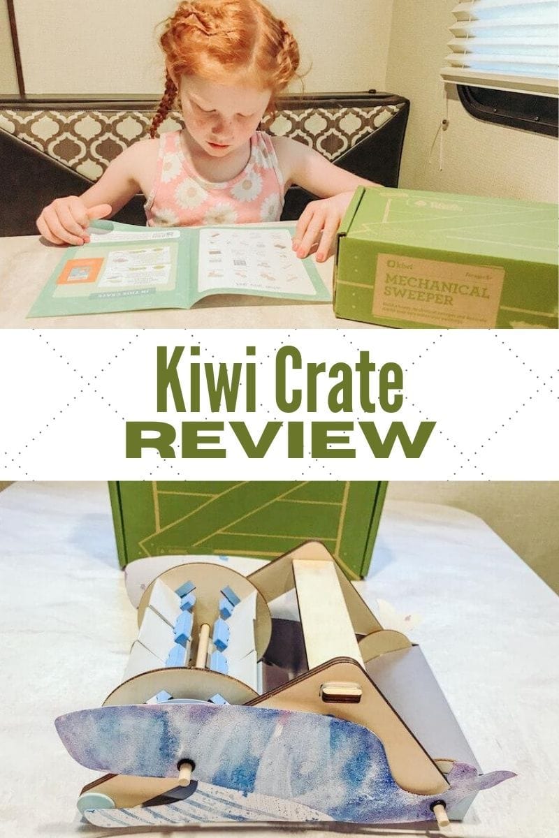 Collage photo of two pictures of kiwi crate with the words "kiwi crate review" in the center.