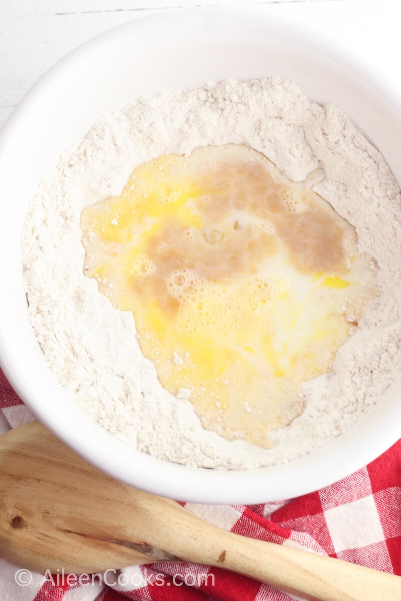 Eggs in flour mixture.