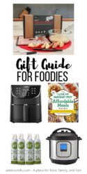 Collage photo of gift ideas for foodies with the words "gift guide for foodies" in black lettering.