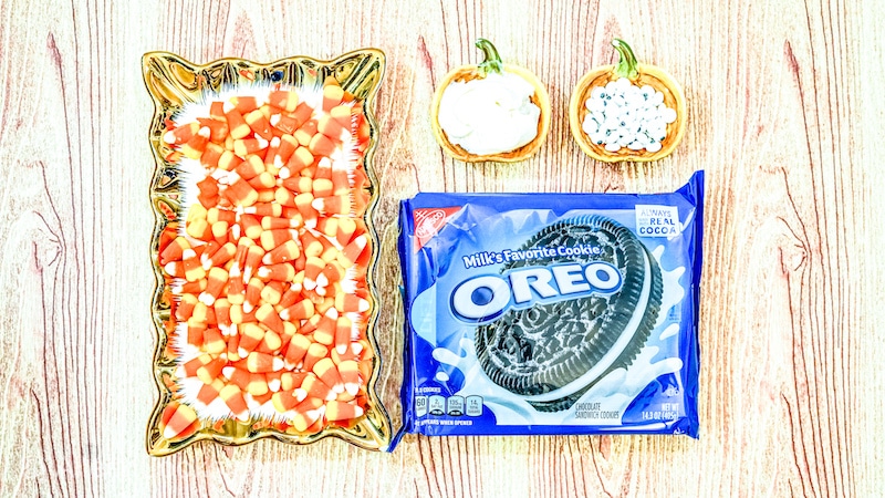 turkey oreos ingredients including candy corn, oreos, and frosting