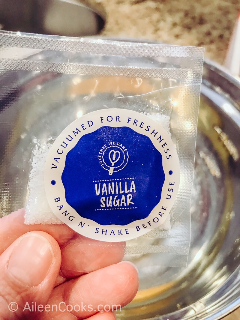 A plastic bag of pre-measured vanilla sugar.