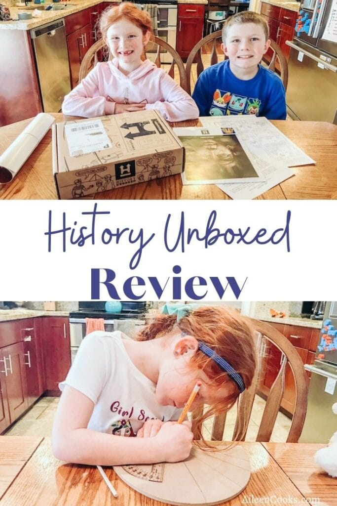 Collage photo of two pictures of the Pharaohs unboxed box and the words "history unboxed review" in blue lettering in the center.