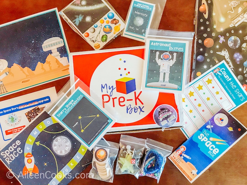 The products that came inside the Space themed My Pre-K Box.