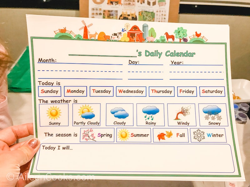 A laminated calendar that can be filled out with dry eraser marker.