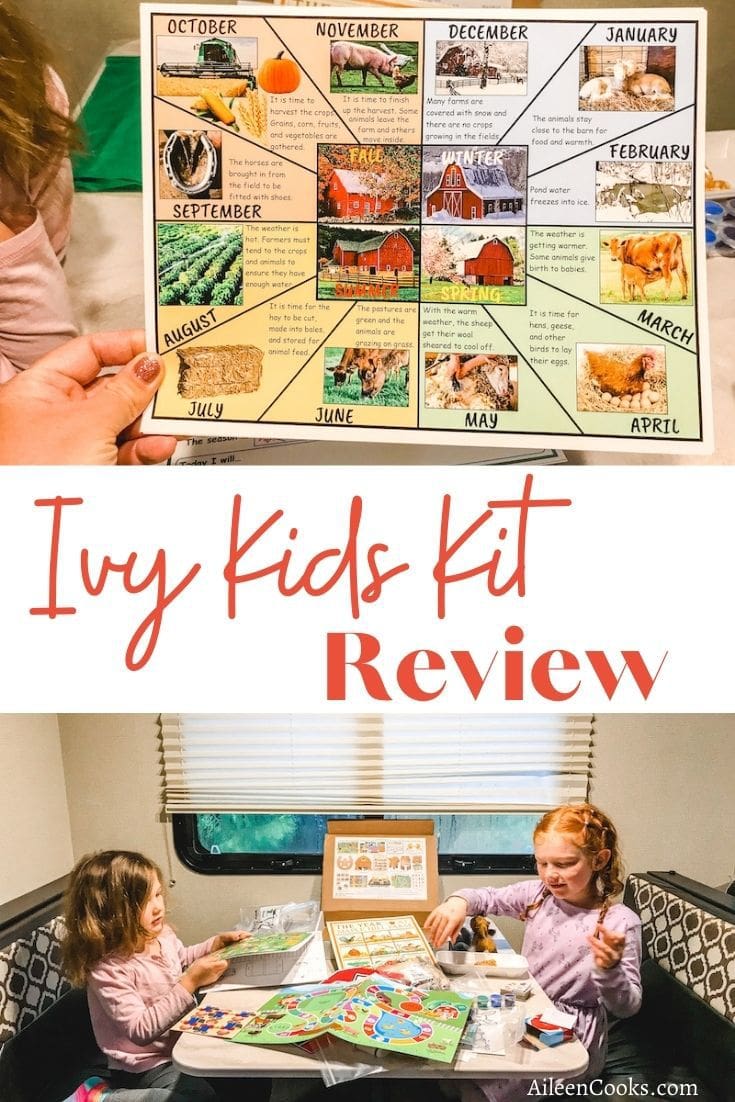Collage photo of ivy kids kit contents with the words "ivy kids kit review" in red lettering.