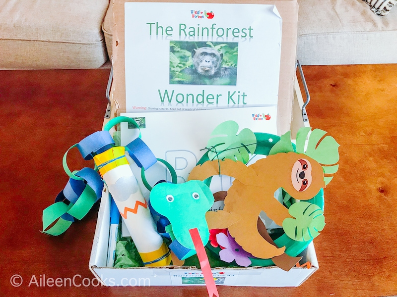 Inside the wiggle worms kit, preschool subscription box.