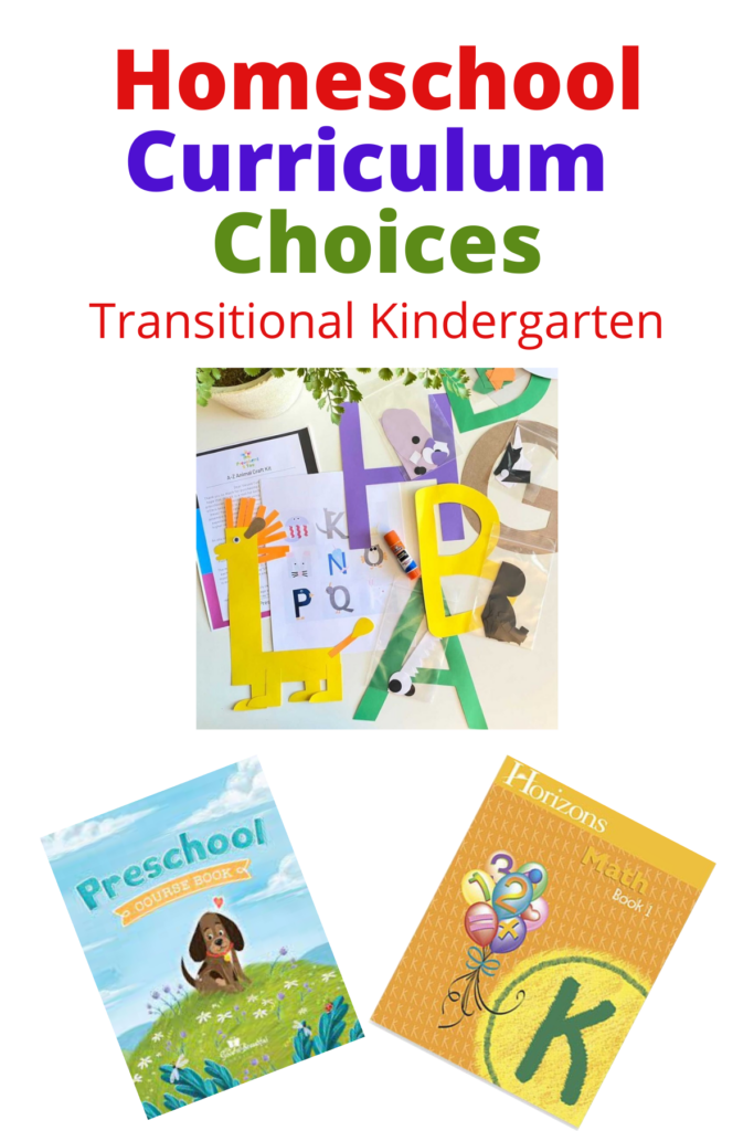Image with the words "homeschool curriculum choices - Transitional Kindergarten".