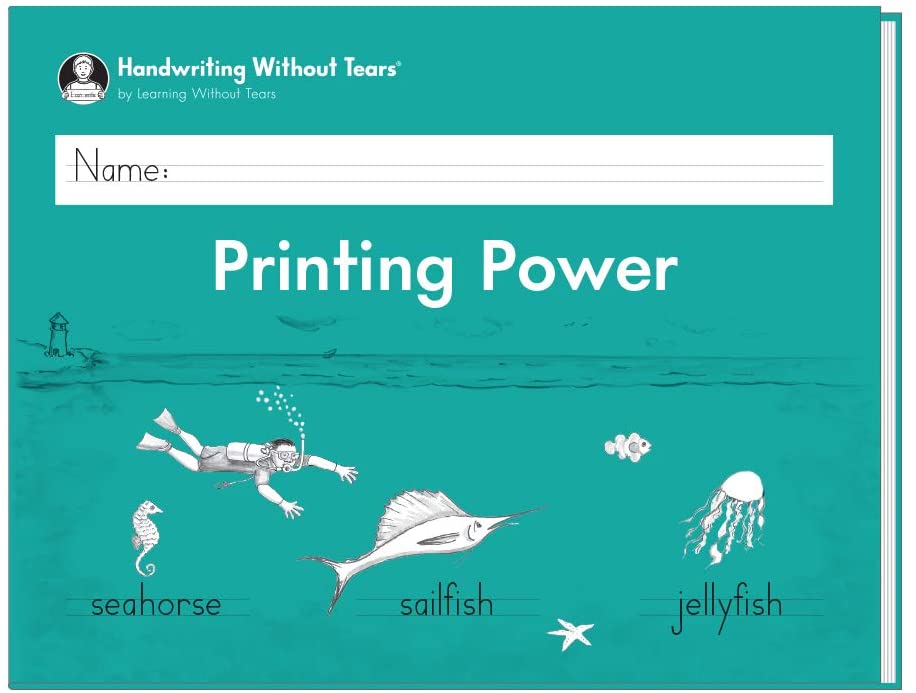 A teal workbook with the words "Printing Power".