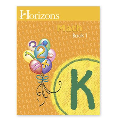 Orange workbook with the words "Horizons Math Book 1" and a large "K" on the cover.