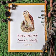A page with an owl mom and baby and the words "Treehouse Nature Study Autumn".
