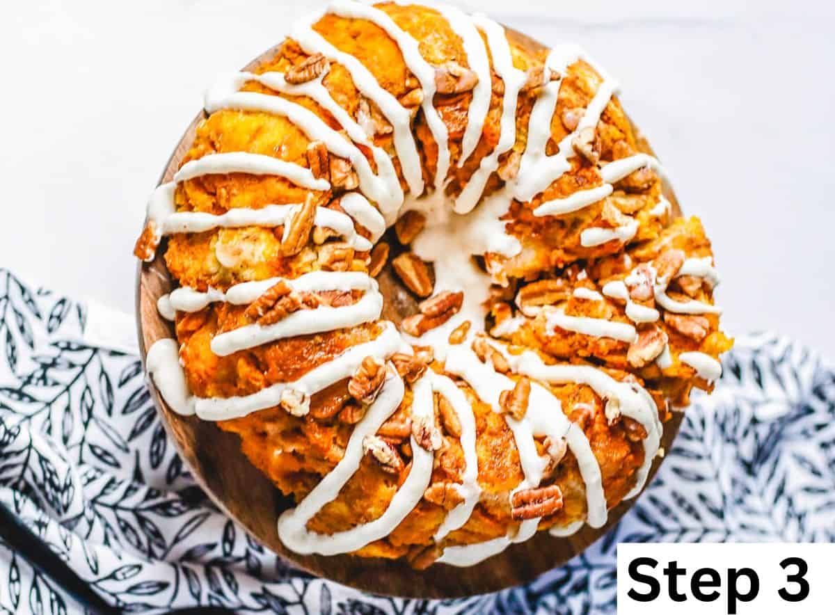 Monkey bread drizzled with icing.