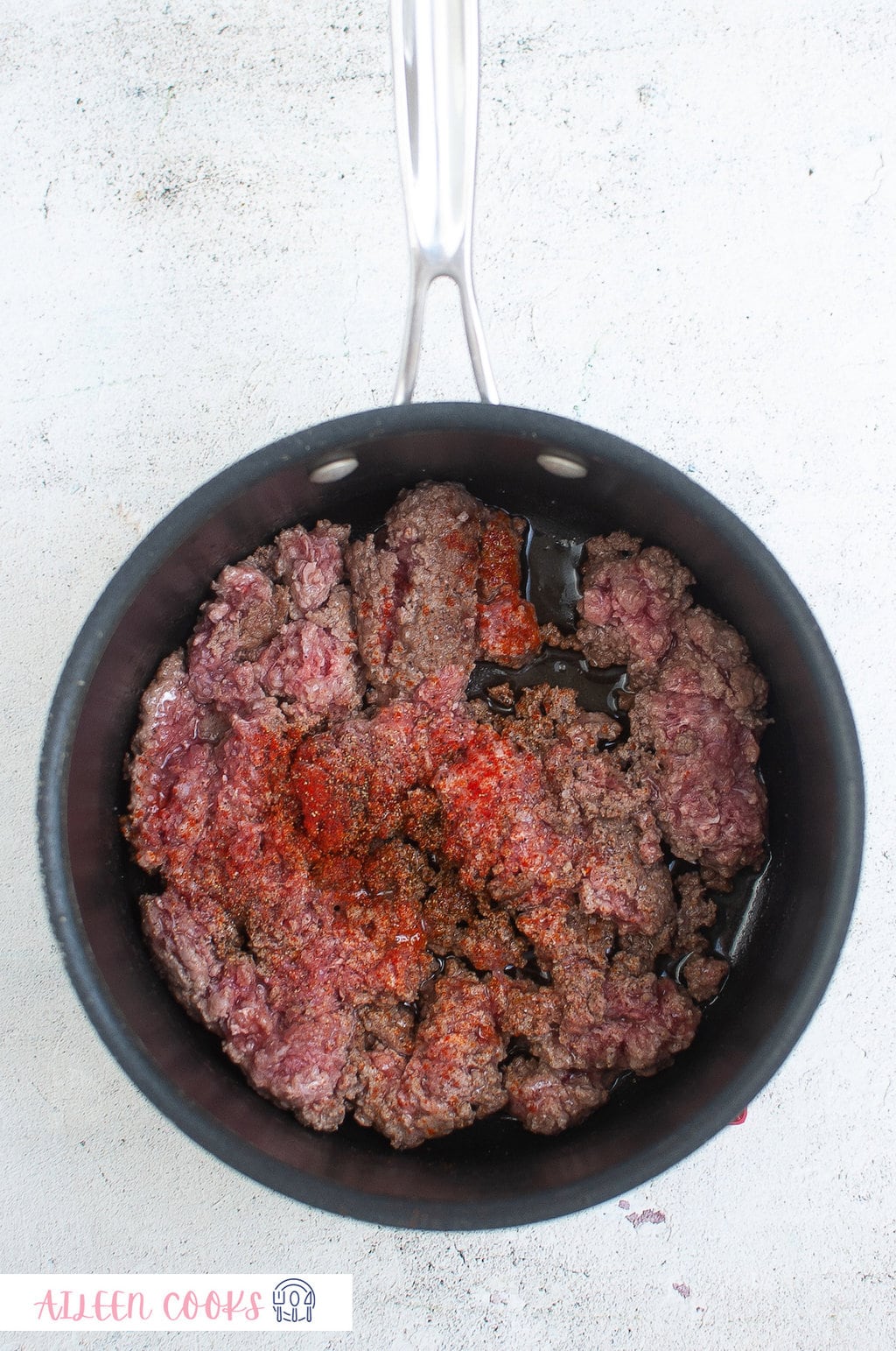 Browning ground beef in a non-stick skillet