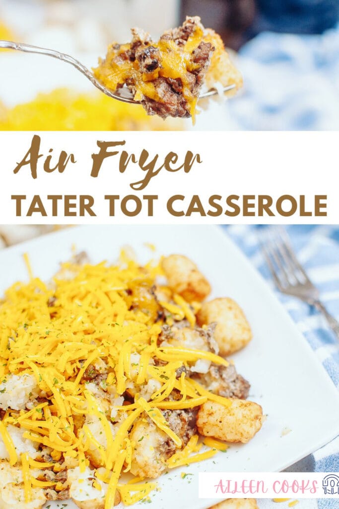 Adding meat sauce to a layer of baked tater tots for a tater tot casserole