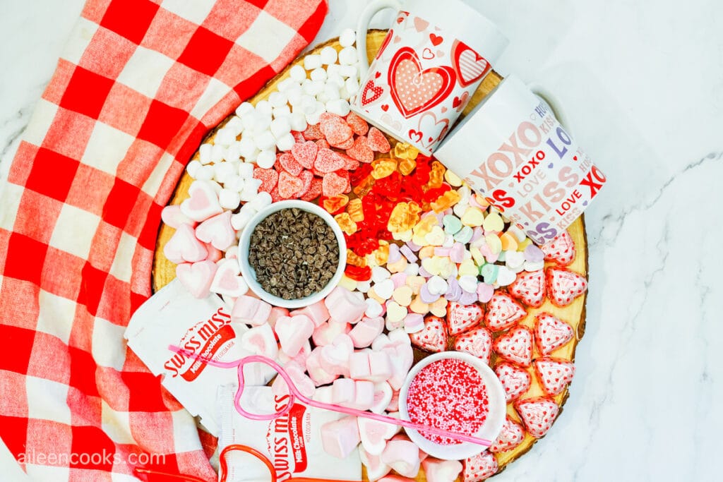 A Valentine's Day hot chocolate charcuterie board.