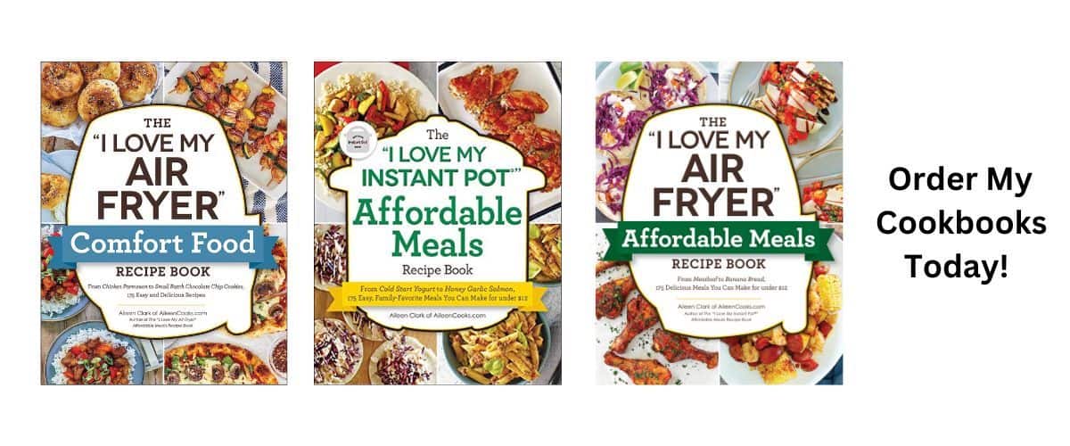 A picture showing the cover images for all three cookbooks written by Aileen Clark.